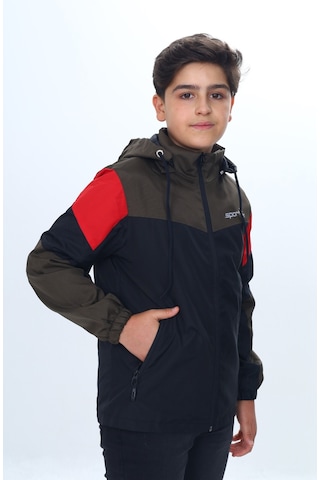 Toontoy Erkek Çocuk Sport Baskılı Kapüşonlu Yağmurluk Siyah