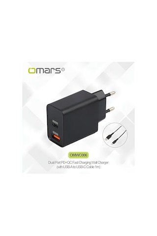 Omars 18w Çift Çıkışlı Type-c - Usb Hızlı Şarj Cihazı Ve 1 Metre Type-c Kablo