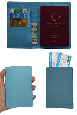Deri Pasaportluk Kartlıklı Para Bölmeli Pasaport Kılıfı Turkuaz