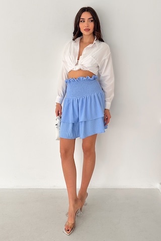 Kadın Katlı Smock Bel Mini Short Etek Summer Layers Mavi