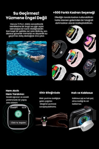 Harvox Watch 11 Pro+ Akıllı Saat Apple İphone Ve Android Tüm Telefonlara Uyumlu 46mm Gümüş