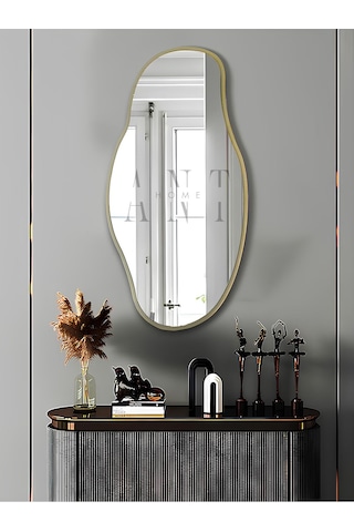 Asimetrik 75x40 Cm Konsol Aynası, Dresuar Aynası, Tuvalet Aynası, Holl Aynası, Banyo Aynası 75 X 40 Gold