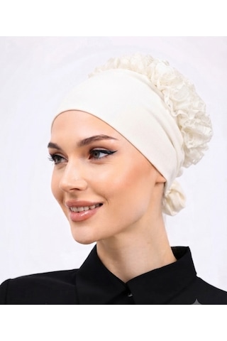 Alivascarf Kaymayan Fırfırlı Silikonlu Dikişsiz Kaymaz Bone Kadın Tesettür Bağlamalı İç Bone Kırık Beyaz