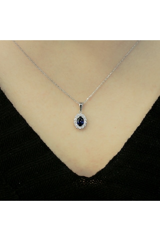 Lova Pırlantalı Oval Safir Anturaj Kolye - 2030021