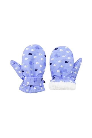 Pufudik İçi Kürklü Sugeçirmez Mavi Lacivert Beyaz Balina Desen Kışlık Erkek Çocuk Eldiven Mavi