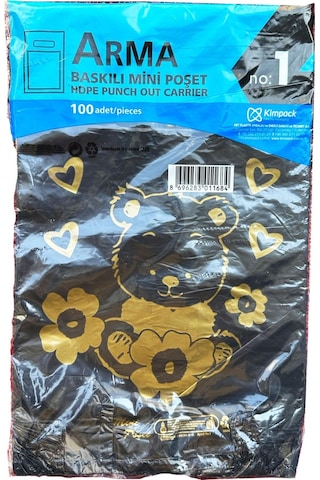 Arma Baskılı Mini Blok Poşet Torba - No : 1 - 22 x 35 CM. - Siyah - 100 Adetlik 10 Paket
