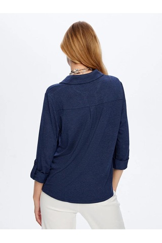 Faik Sönmez Polo Yaka Kadın Uzun Kollu T-shirt Bw26tsh004 İndigo