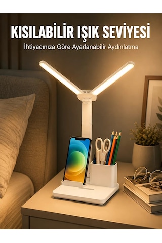 Kısılabilir Led Masa Lambası Kalemlik Telefon Standı Ve Okuma Işığı Bir Arada Yeni Nesil Çr