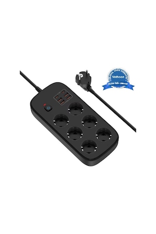 Termal Akım Korumalı 6'lü Priz 4x Usb 2x Type-c Çıkışlı Grup Priz Çoğaltıcı 3500w Siyah 2 M