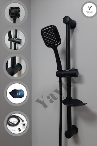 Yayke Mat Siyah Kardelen Sürgülü Duş Seti Banyo Duş Takımı Mat Siyah