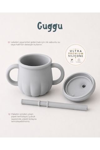 Tgm Baby Guggu Ultra Premium Silikon Pipetli Alıştırma Bardağı 200 Ml Açık Mavi