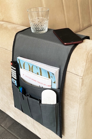 Gri Koltuk Kenarı Kumandalık Portatif Yan Sehpa