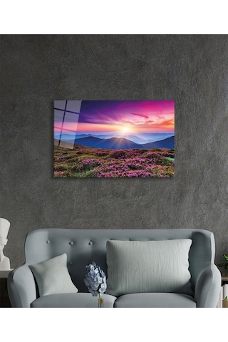 Miyrem Glasses Collection -a1^ Pembe Dağ Manzarası Cam Tablocam Tablo