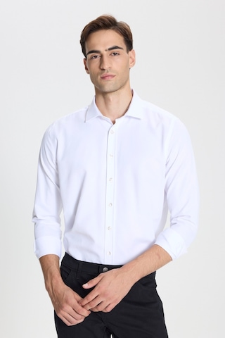 George Henry Pamuklu Oxford Slim Fit Dar Kesim Klasik Yaka Armürlü Gömlek Beyaz