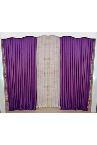 Lila Renk Fon Kadife Perde Çift Kanat 1/3 Sık Pileli Dikim V-36 Koyu Lila