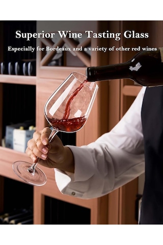 El Üfleme İtalyan Tarzı Kristal Bordo Şarap Kadehleri - Harika Hediye Paketi - Kırmızı Şarap Kadehleri Kurşunsuz Premium Kristal Şeffaf Cam - 56,68 Ml Set - 500,34 Ml Çok Renkli