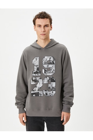 Koton Atatürk Baskılı Kapşonlu Sweatshirt 100.yıla Özel Antrasit 4wam70500mk Antrasit