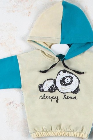 Veraura Lifestyle Panda Desenli Kapişonlu Erkek Bebek Takımı MAvi