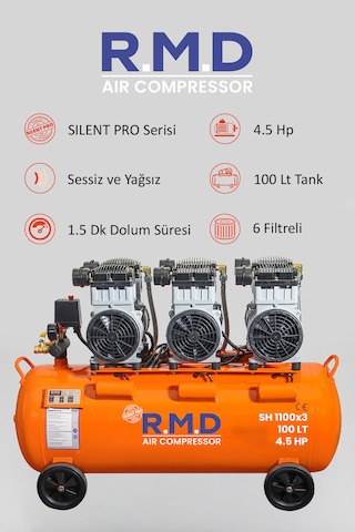 R.M.D Kompresör 100 Lt Hava Kompresörü Sessiz ve Yağsız 100Lt SH1100I3