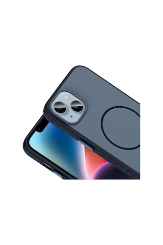 Apple Uyumlu iPhone 15 Kılıf M-safe Şarj Özellikli Zore Tea Kapak Lacivert