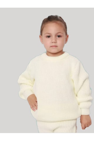 Djaza Kids Çocuklar İçin Örme Oversize Kazak 242518028 Sütlü