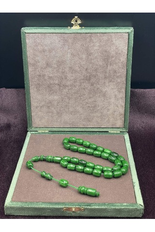 Sistemli Zümrüt Yeşili Kanayan Baga Katalin Tesbih 8x11 Mm Yeşil