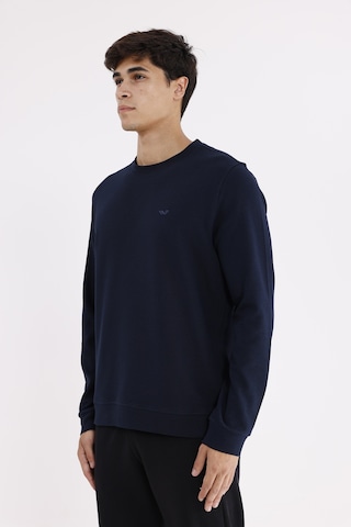 Rowinger Yatay Dokulu Ottoman Yüzey Tonal Logo Detaylı Bisiklet Yaka Standart Kalıp Sweatshirt Navyblue
