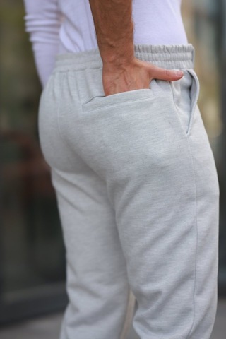 Erkek Beli Bağcıklı Duble Paça Örme Pamuklu Kumaş Jogger Pantolon Gri