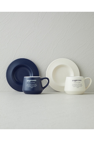 English Home Phoebe New Bone China 4 Parça 2 Kişilik Kahve Fincan Takımı 90 Ml Lacivert - Krem Lacivert - Krem