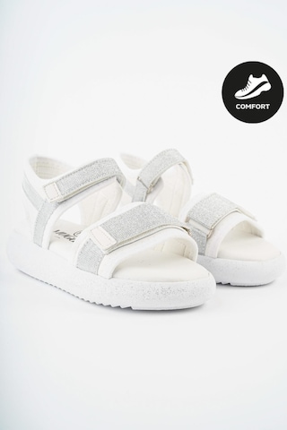 Muggo Cruz Garantili Günlük Ortopedik Hafif Taban Simli Ve Cırtlı Kız Çocuk Sandalet Beyaz