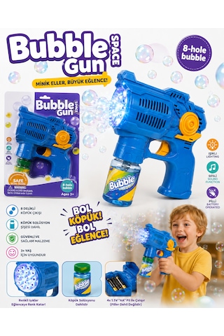 Işıklı Ve Sesli Köpük Tabancası Bubble Gun Köpük Solüsyonlu Mavi