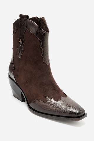 Luvishoes Luvi Shoes Loel Kahverengi Süet Kahverengi Desenli Kadın Kalın Topuklu Western Bot Kahverengi Süet