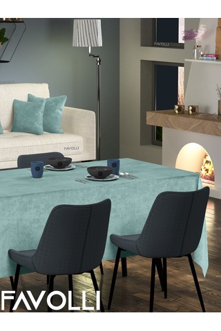 Kadife Dokulu Sis Mavisi Masa Örtüsü Sis Mavisi