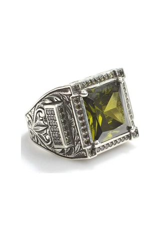 925 Ayar Gümüş Kare Peridot Taşlı Erkek Yüzük (552868294)