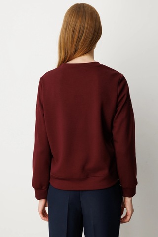On Fashion Kadın Kolları Ve Yakası Pencere Detaylı Bordo Sweatshirt 66322 Bordo