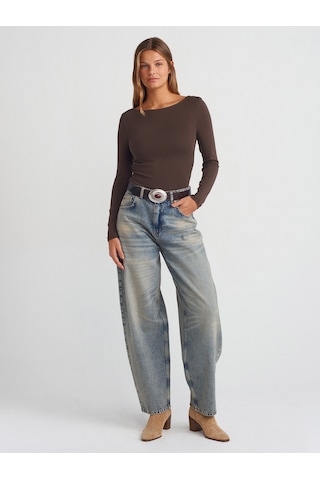 Dilvin 31401 Büzgülü Kayık Yaka Top-koyu Kahve Koyu Kahve