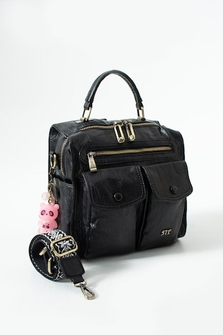 Baginn Vegan Deri Kadın Sırt Çantası 30 30 Cm Işıklı Charm Hediyeli Omuz Ve Postacı Fonksiyonel Kullanım Siyah