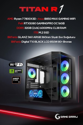 Game Garaj TITAN-R1 R7-7800X3D RTX5080 32 GB 1 TB SSD Free Dos Oem Paket Masaüstü Oyuncu Bilgisayarı