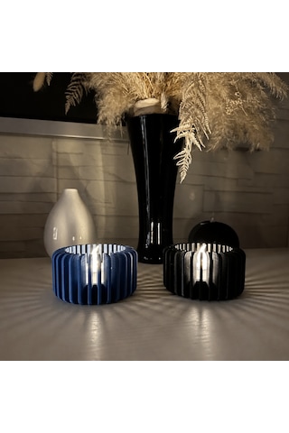 Storeşahin 3d Baskı Modern Çizgili Mumluk - Tealight Mumluk 1 Adet -mavi Shn0720