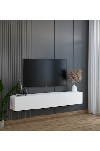 Duvara Monte Modern Minimalist Beyaz Tv Ünitesi Mdf 160 Cm