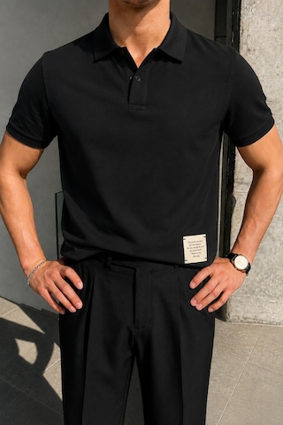 Tarz Cool Erkek Basic Polo Yaka Pamuklu Kısa Kollu Tişört Siyah