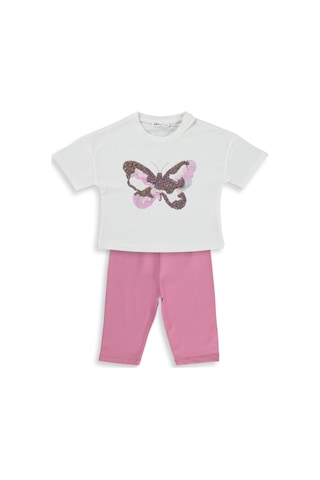 Civil Girls Kelebek Nakışlı 2-5 Yaş Takım - Ekru-soft Pembe