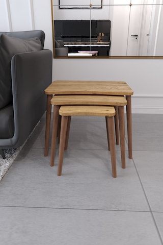 Zigon Sehpa & Yan Sehpa 3'lü Ahşap Ayaklı Salon Seti Sehpa - Çam