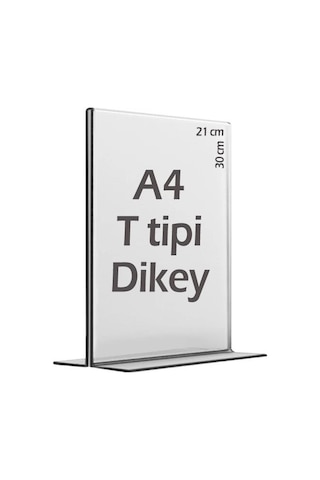 A4 T-tipi Dikey 21x30 Cm Masaüstü Şeffaf Pleksi Föylük Menü Broşür Etiket Fotoğraflık Albüm Stand Sehpa Fiyatlık
