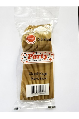 Plastik Lüx Altın Renk Kaşık - Parti Davet Piknik Çorba Yemek Kaşığı - 18 Cm. - 25'li Paket