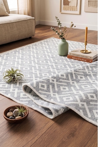 İskandinav %100 Pamuk Kilim Yıkanabilir Pamuklu Dokuma Halı Dekoratif Saçaklı Gri
