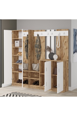 Yurudesign Gibson Vestiyer Portmanto Ayakkabılık Çam-Beyaz