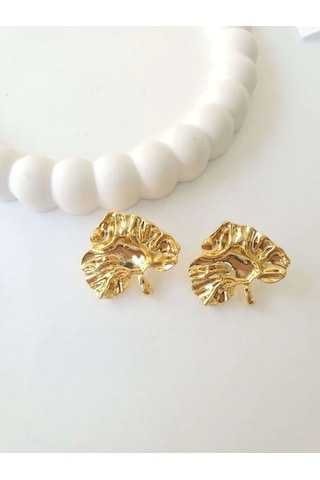 Çelik Gold Yaprak Kadın Küpe Sevgiliye Hediye Altın