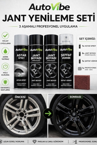 Özel Üretim Piano Black Jant Yenileme Seti Astar+2jantboyası+vernik+keçe Profesyonel Boya Kit