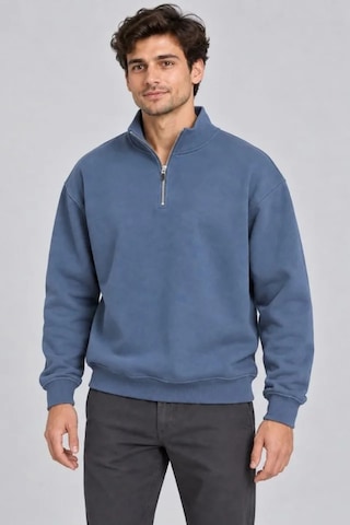 Suma Erkek Üç İplik İçi Şardonlu Dik Yaka Yarım Fermuarlı Kışlık Sweatshirt - Mavi